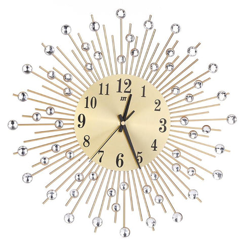 Decorative Crystal Sunburst Metal Wall Clock - jenshomeandgardendecor