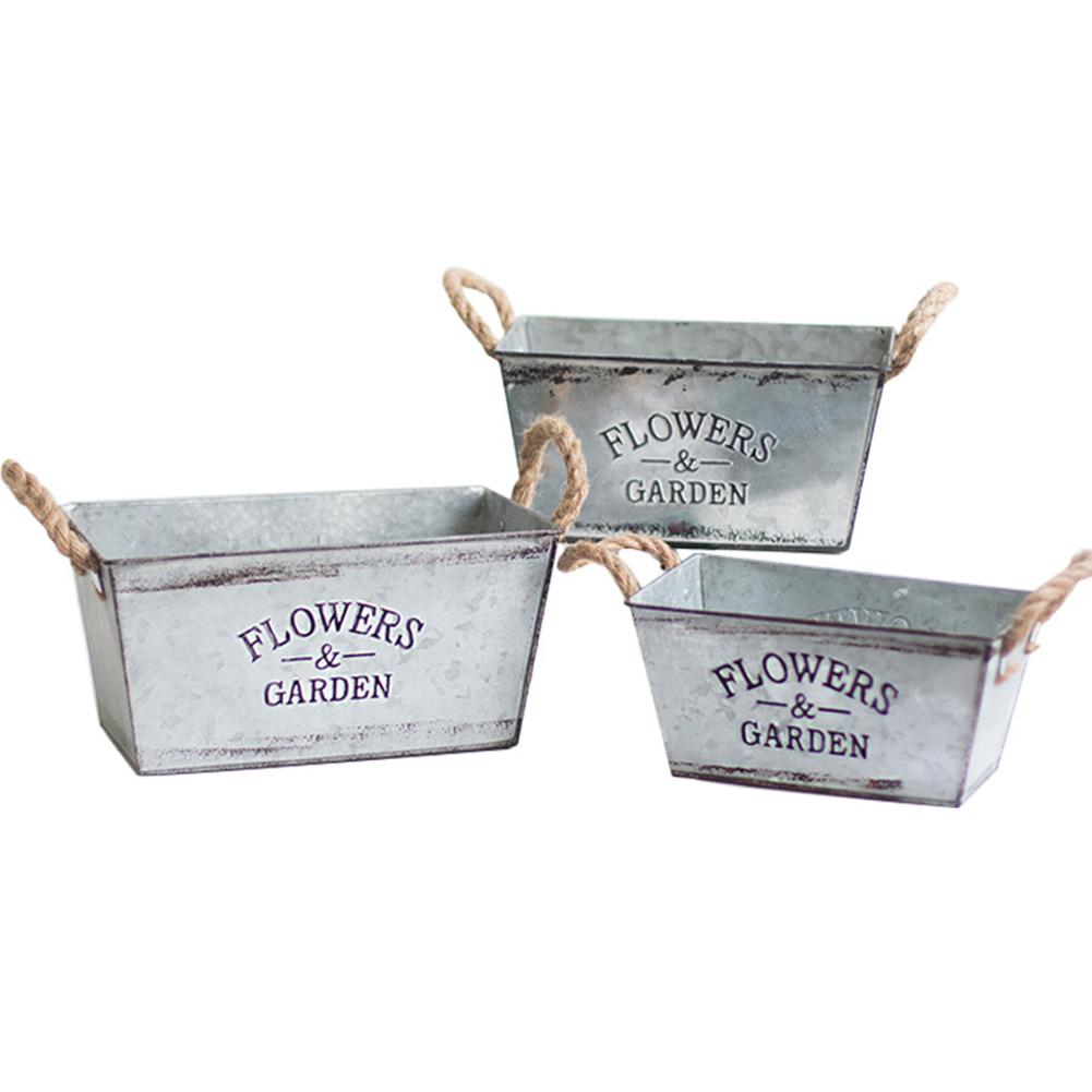 European Vintage Metal Rustic Bucket Flower Pot with Twine Handles - jenshomeandgardendecor