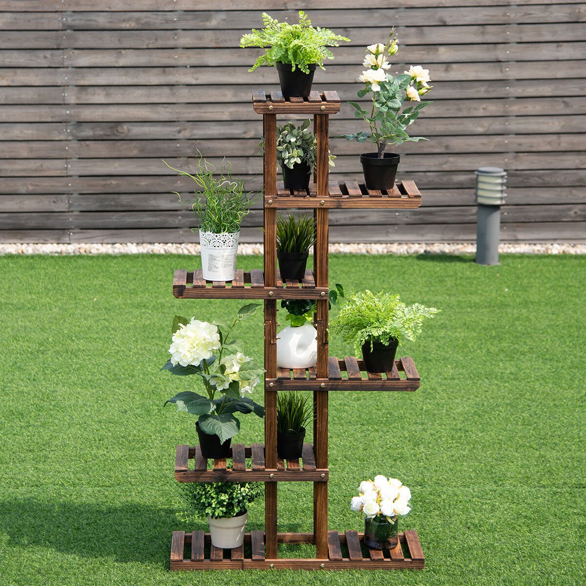 6 Tier 11 Pots Wooden Plant Flower Display Stand - jenshomeandgardendecor