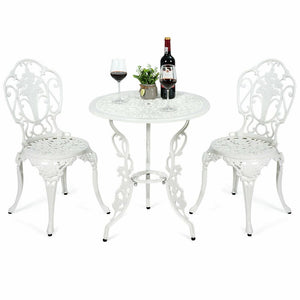 3PCS Patio Table Chairs Furniture Bistro Set Cast Aluminum Outdoor Garden White - jenshomeandgardendecor