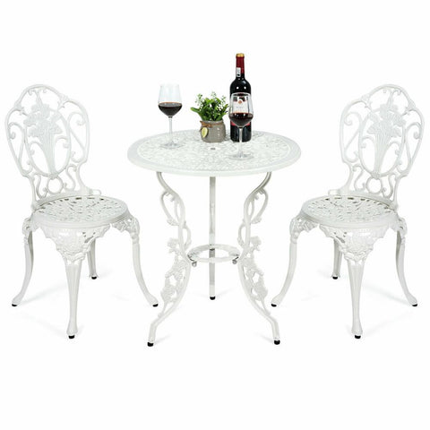 3PCS Patio Table Chairs Furniture Bistro Set Cast Aluminum Outdoor Garden White - jenshomeandgardendecor