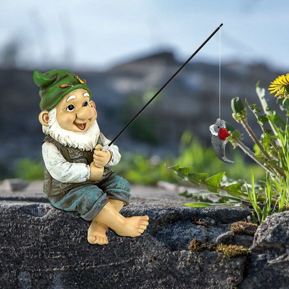 Garden Gnome Statue Resin Fishing Dwarf Elf Figurines Yard Front Porch Outdoor Ornaments Villa Home Decoration Modern Art Crafts - jenshomeandgardendecor