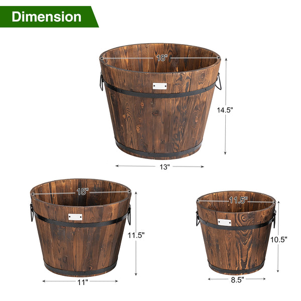 3 pcs Wooden Planter Barrel Set - jenshomeandgardendecor