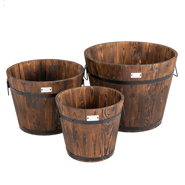 3 pcs Wooden Planter Barrel Set - jenshomeandgardendecor