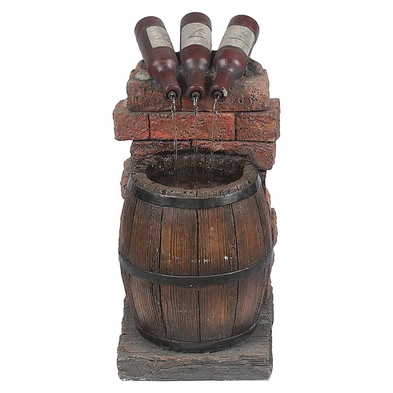 Resin Wine Bottle And Barrel Outdoor Water Fountain - jenshomeandgardendecor