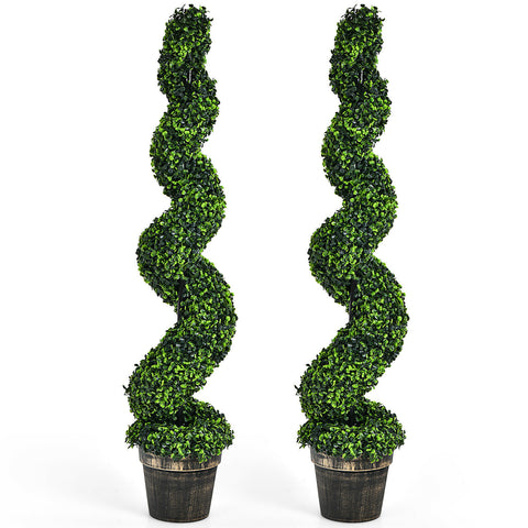 2 Pack 4FT Artificial Spiral Boxwood Topiary Tree Indoor Outdoor Decor - jenshomeandgardendecor