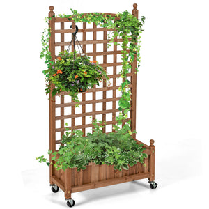 50in Wood Planter Box w/Trellis Mobile Raised Bed for Climbing Plant - jenshomeandgardendecor