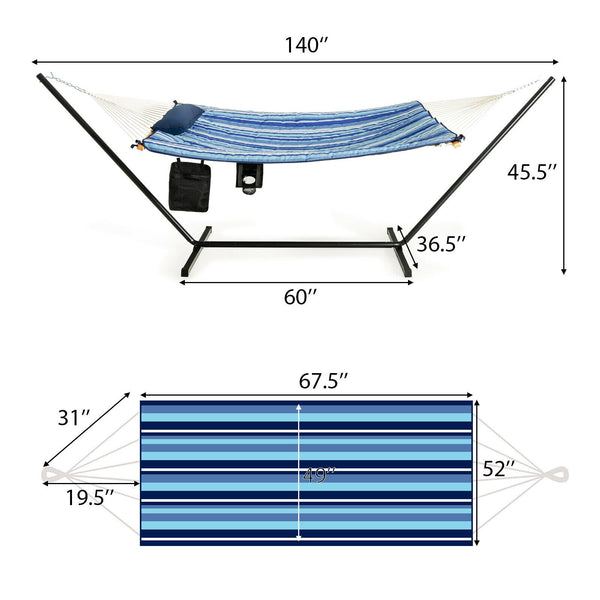 Hammock Chair Stand Set Cotton Swing w/ Pillow Cup Holder - jenshomeandgardendecor