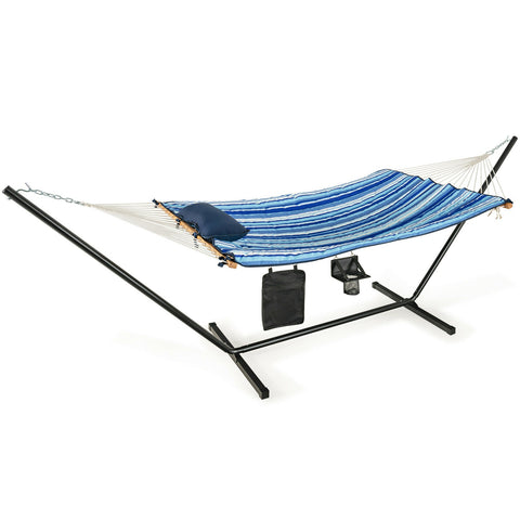 Hammock Chair Stand Set Cotton Swing w/ Pillow Cup Holder - jenshomeandgardendecor