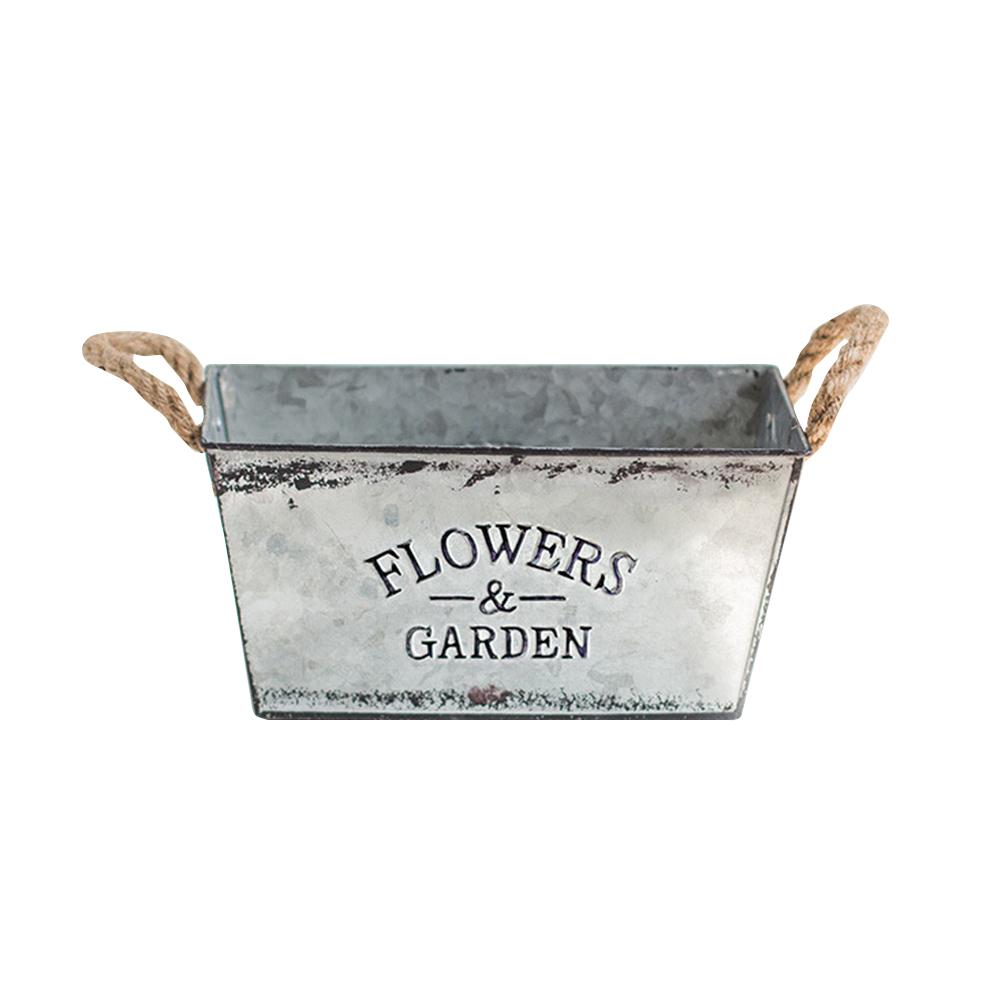 European Vintage Metal Rustic Bucket Flower Pot with Twine Handles - jenshomeandgardendecor