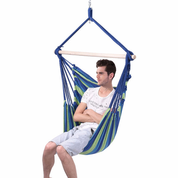 Garden Patio Porch Hanging Cotton Rope Swing Chair - jenshomeandgardendecor