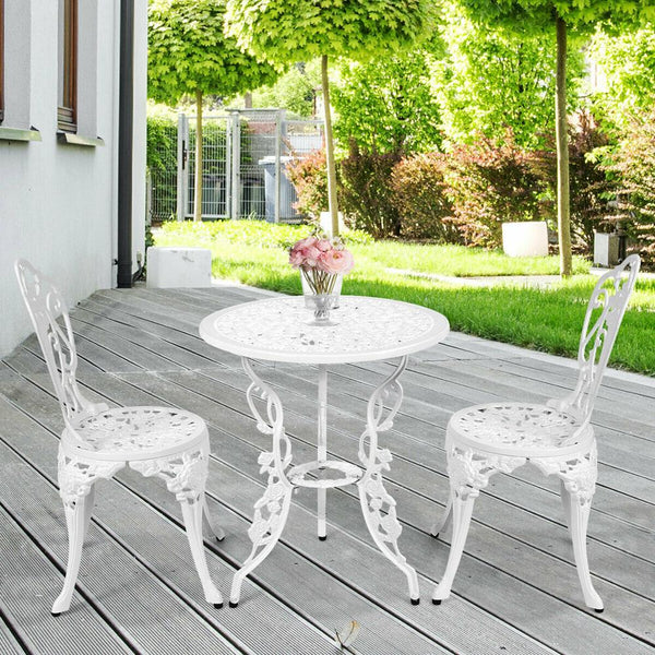 3PCS Patio Table Chairs Furniture Bistro Set Cast Aluminum Outdoor Garden White - jenshomeandgardendecor