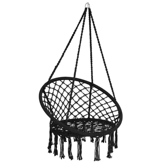 Hanging Hammock Swing Chair Macrame Handwoven Cotton Backrest Garden Black - jenshomeandgardendecor