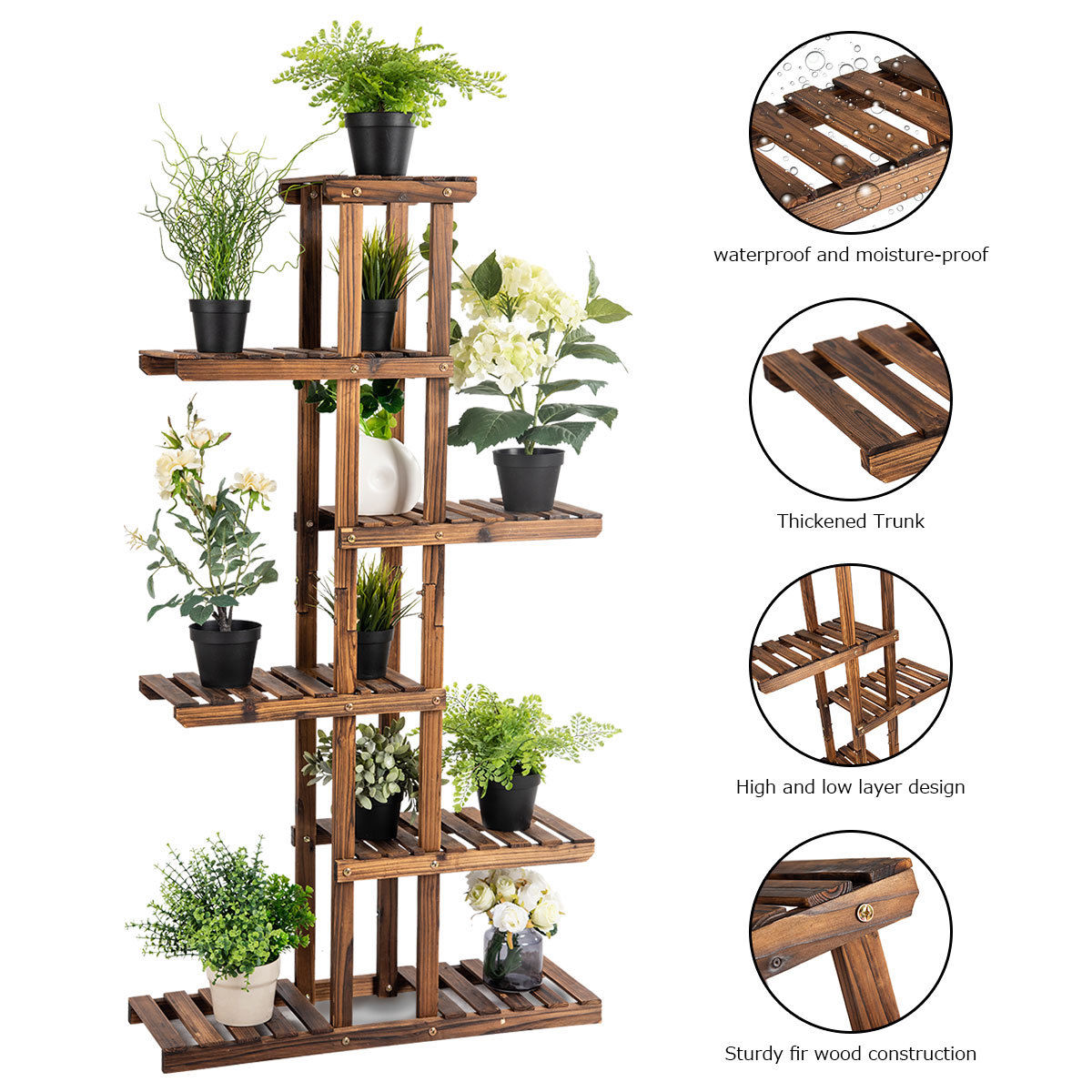 6 Tier 11 Pots Wooden Plant Flower Display Stand - jenshomeandgardendecor