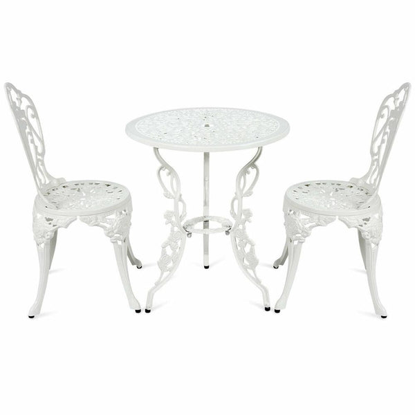 3PCS Patio Table Chairs Furniture Bistro Set Cast Aluminum Outdoor Garden White - jenshomeandgardendecor