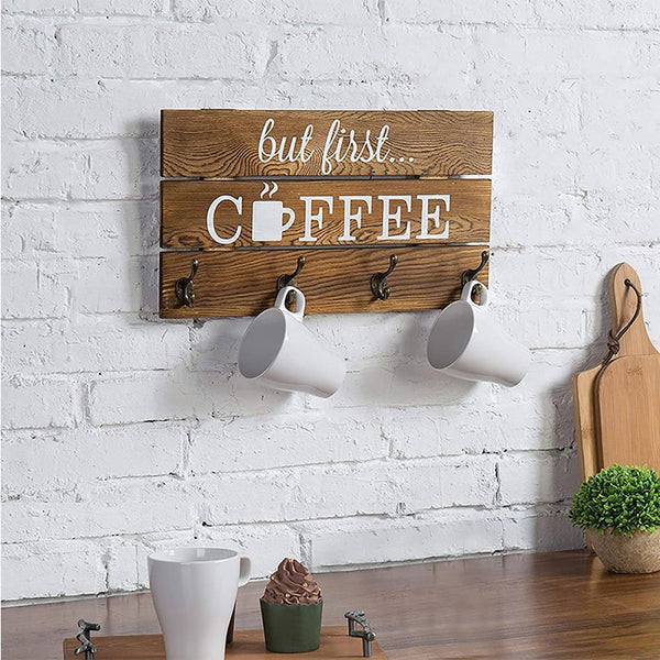 5 Hooks Rustic Cup Organizer - jenshomeandgardendecor