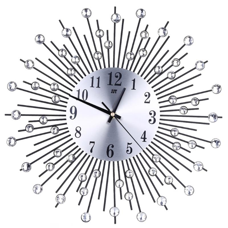 Decorative Crystal Sunburst Metal Wall Clock - jenshomeandgardendecor