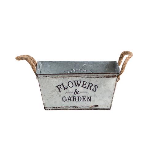 European Vintage Metal Rustic Bucket Flower Pot with Twine Handles - jenshomeandgardendecor