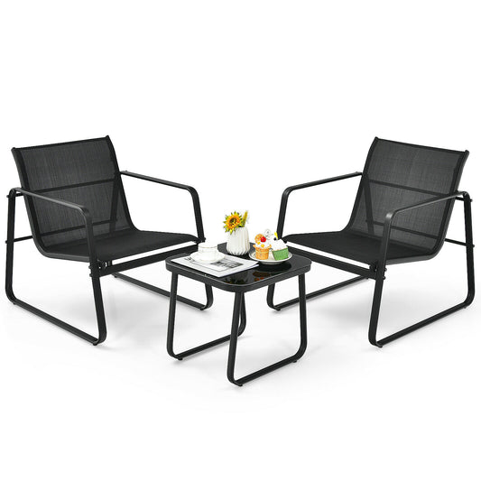 3PCS Patio Bistro Furniture Set Glass Top Table - jenshomeandgardendecor