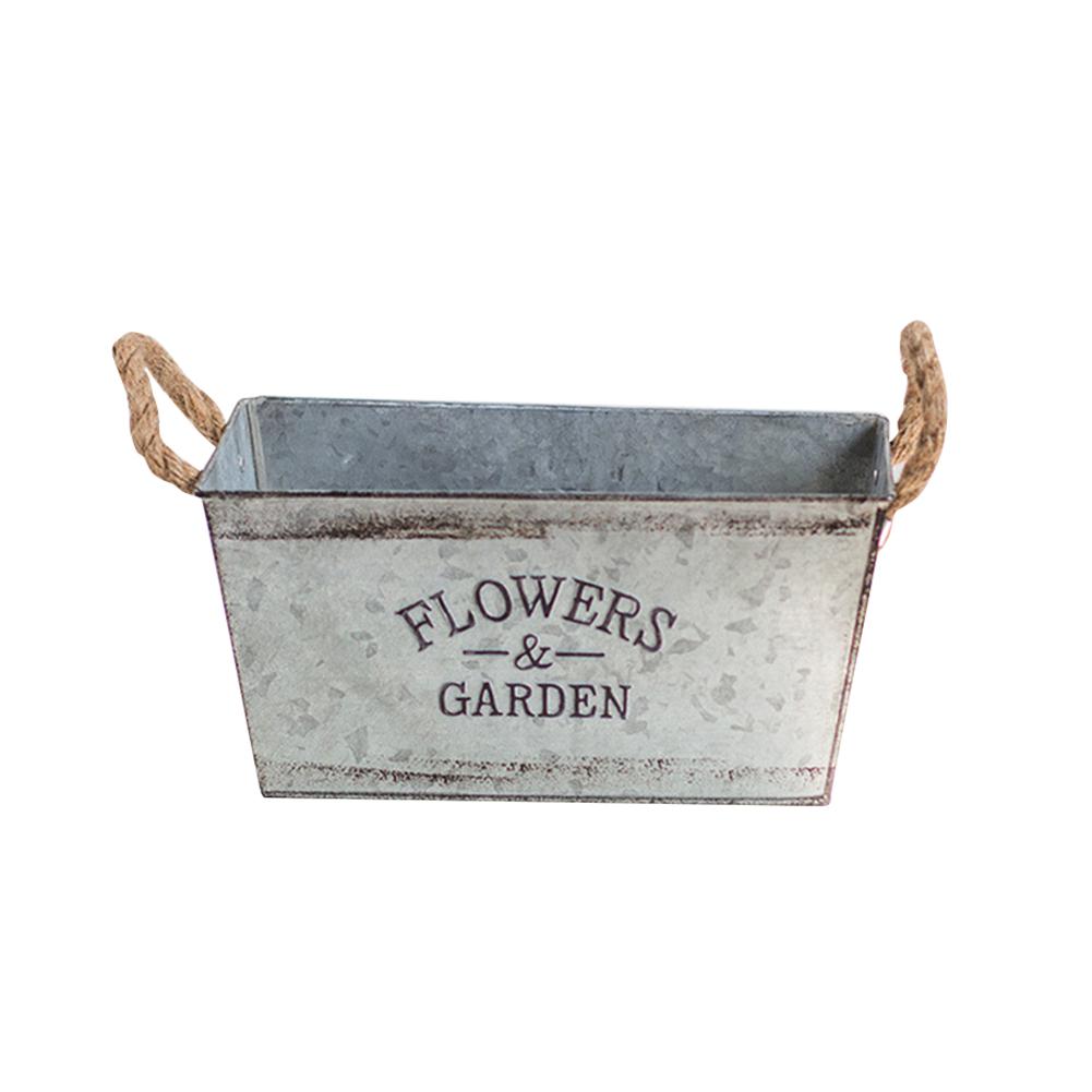 European Vintage Metal Rustic Bucket Flower Pot with Twine Handles - jenshomeandgardendecor