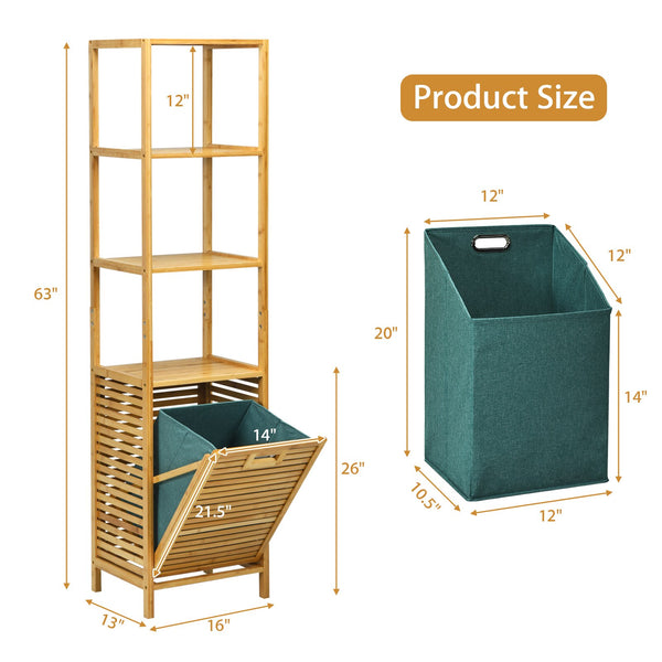 Bathroom Tilt-out Laundry Hamper 3-Tier Shelves Bamboo Tower Basket - jenshomeandgardendecor