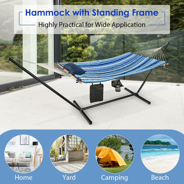 Hammock Chair Stand Set Cotton Swing w/ Pillow Cup Holder - jenshomeandgardendecor