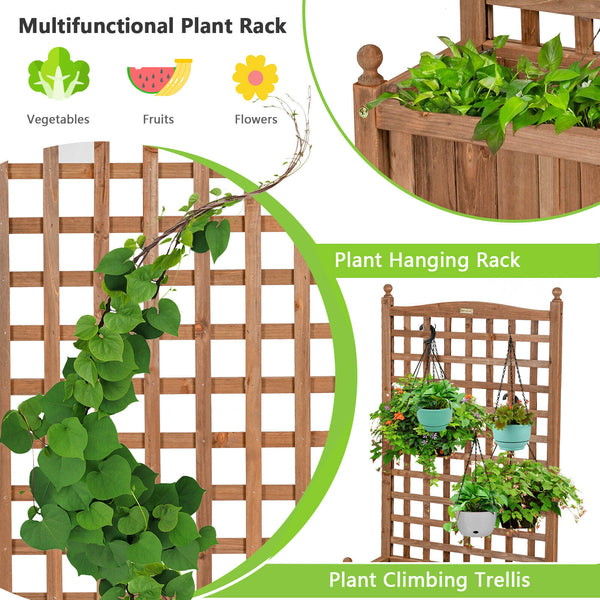 50in Wood Planter Box w/Trellis Mobile Raised Bed for Climbing Plant - jenshomeandgardendecor