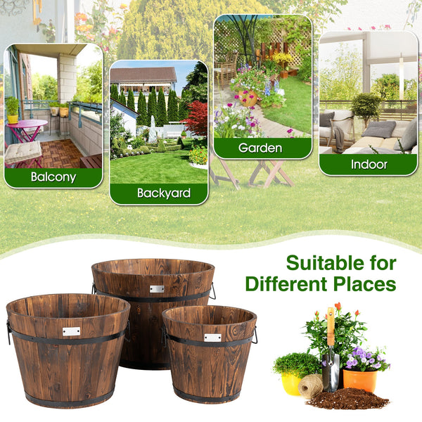 3 pcs Wooden Planter Barrel Set - jenshomeandgardendecor