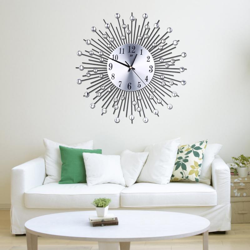 Decorative Crystal Sunburst Metal Wall Clock - jenshomeandgardendecor