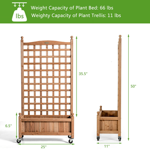 50in Wood Planter Box w/Trellis Mobile Raised Bed for Climbing Plant - jenshomeandgardendecor