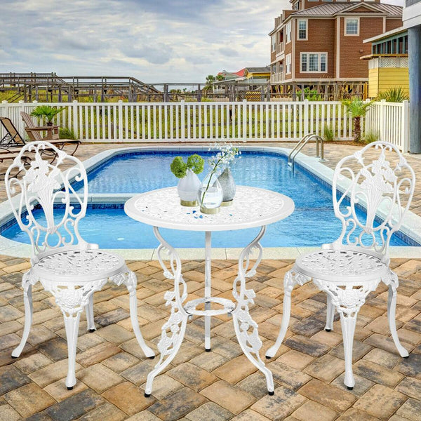 3PCS Patio Table Chairs Furniture Bistro Set Cast Aluminum Outdoor Garden White - jenshomeandgardendecor