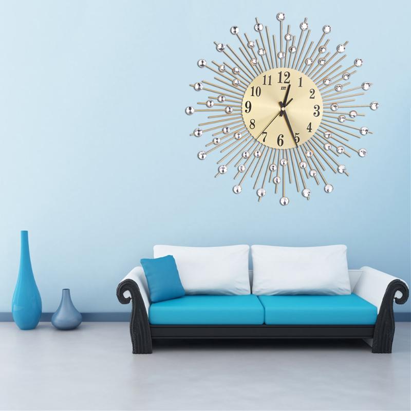 Decorative Crystal Sunburst Metal Wall Clock - jenshomeandgardendecor