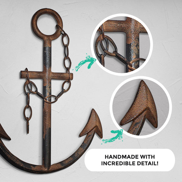 Rustic Navy Anchor Wall Decor, 16" - jenshomeandgardendecor