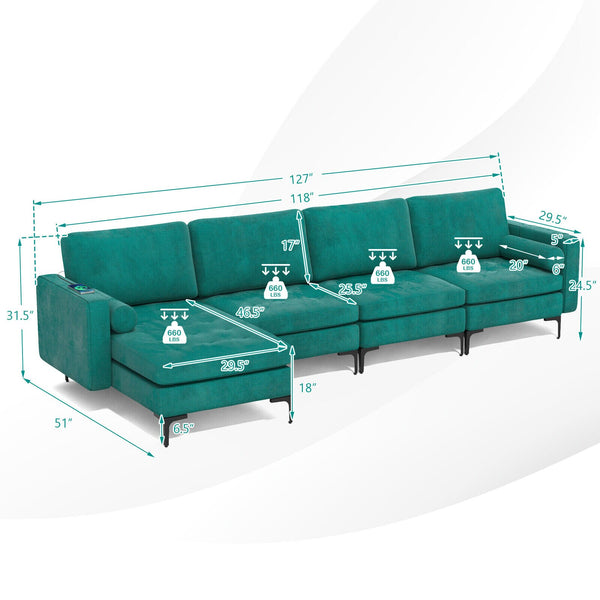 Modular L-shaped Sectional Sofa w/ Reversible Chaise - jenshomeandgardendecor