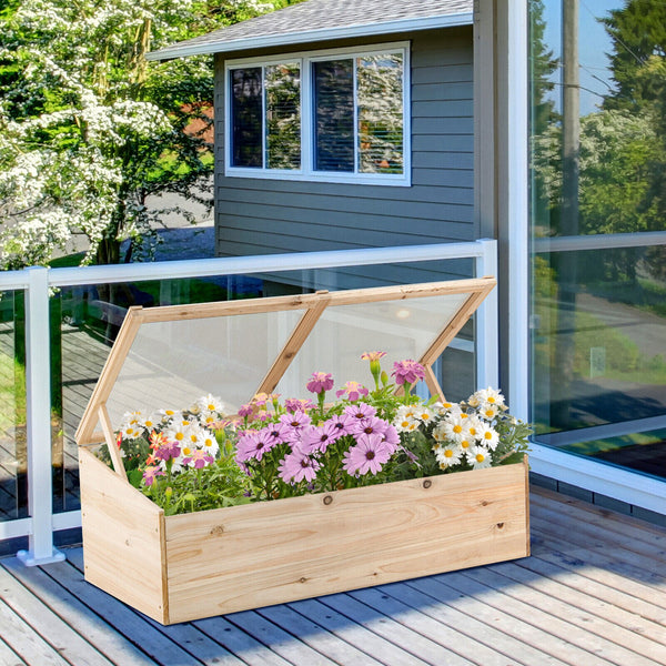 Wooden Cold Frame Greenhouse Flower Planter - jenshomeandgardendecor