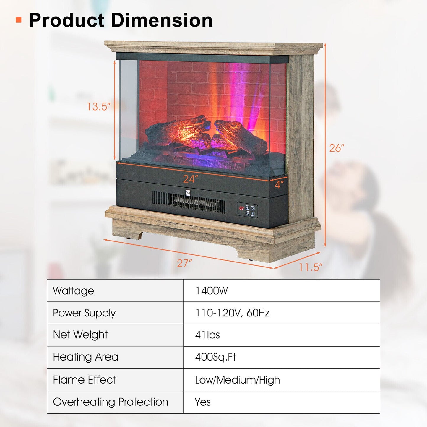 Freestanding Electric Fireplace Heater w/ 3-Level Flame Thermostat Natural - jenshomeandgardendecor