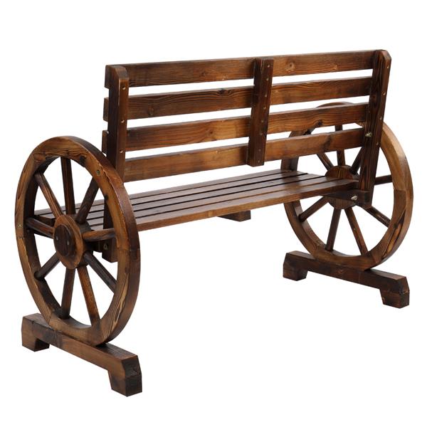 Wooden Wheel Bench with Slatted Seat and Back - jenshomeandgardendecor