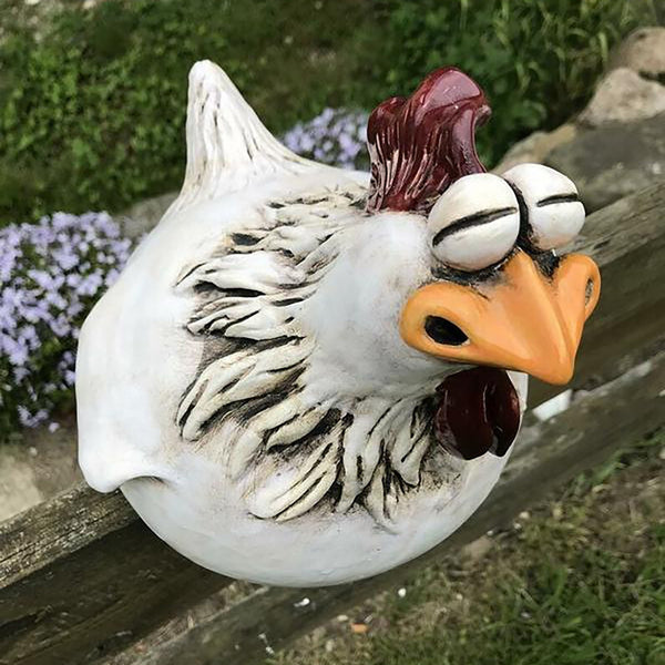 Funny Chicken Fence Decor Statues - jenshomeandgardendecor