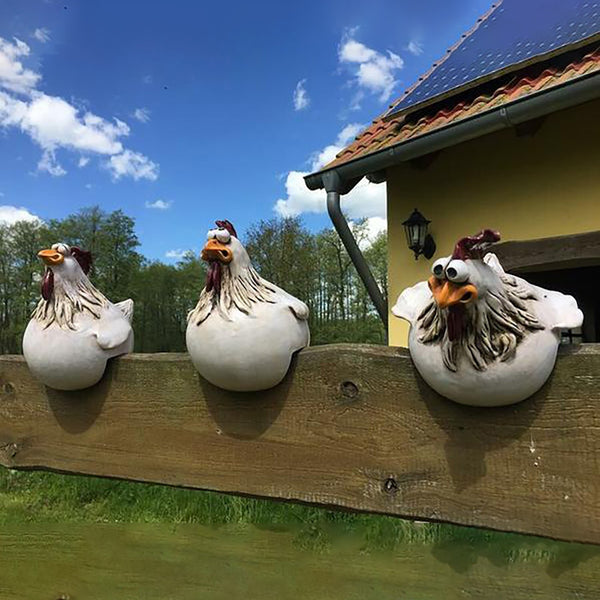 Funny Chicken Fence Decor Statues - jenshomeandgardendecor