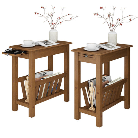 2PCS End Table with Pull-out Tray Shelf - jenshomeandgardendecor