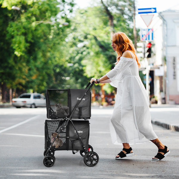 Double 4-in-1 Pet Stroller w/ Detachable Carrier - jenshomeandgardendecor