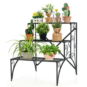 3 Tier Stair Style Metal Plant Stand - jenshomeandgardendecor