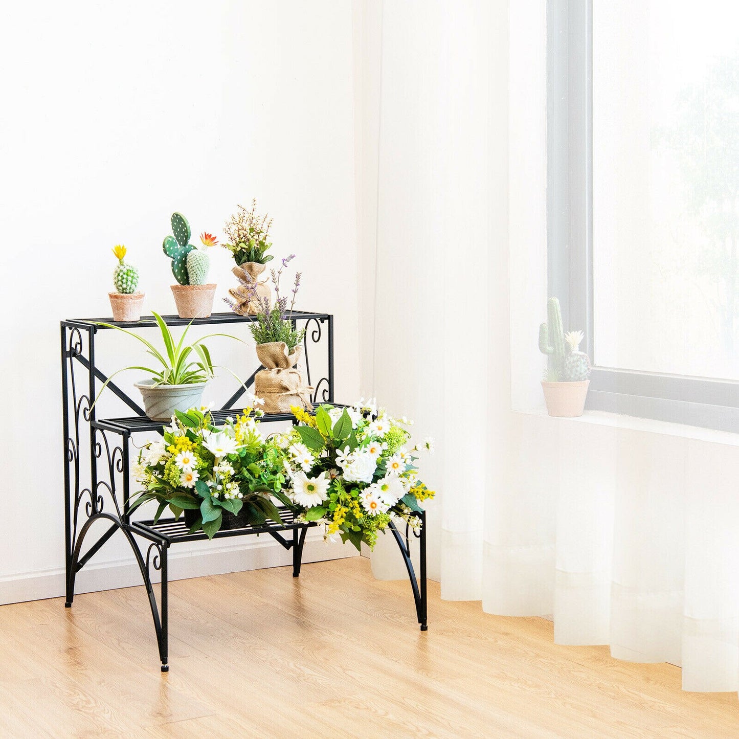 3 Tier Stair Style Metal Plant Stand - jenshomeandgardendecor