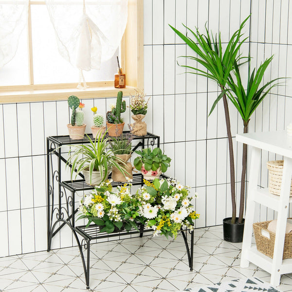 3 Tier Stair Style Metal Plant Stand - jenshomeandgardendecor