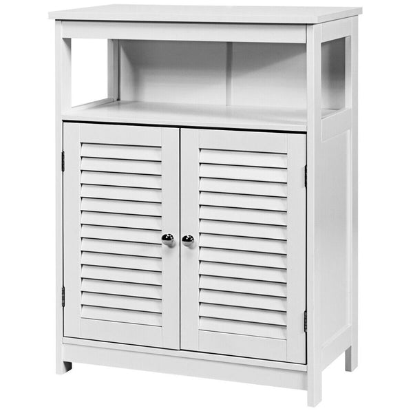 Bathroom Storage Cabinet Wood Freestanding Floor Cabinet w/ Double Shutter Door - jenshomeandgardendecor