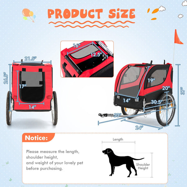 Foldable Pet Bike Trailer w/ 3 Entrances for Travel - jenshomeandgardendecor