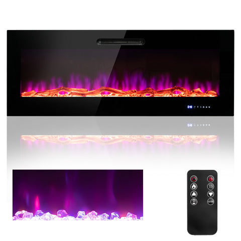 Electric Fireplace Recessed Wall Mounted Heater W/ Decorative Crystal - jenshomeandgardendecor