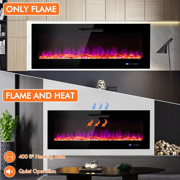 Electric Fireplace Recessed Wall Mounted Heater W/ Decorative Crystal - jenshomeandgardendecor