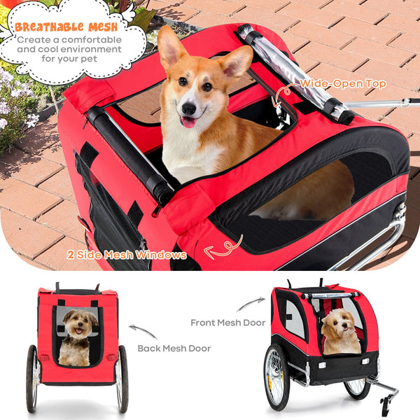 Foldable Pet Bike Trailer w/ 3 Entrances for Travel - jenshomeandgardendecor