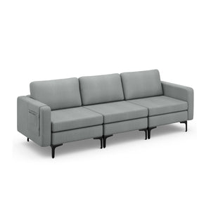 Modern Modular 3-Seat Sofa Couch w/ Side Storage Pocket - jenshomeandgardendecor